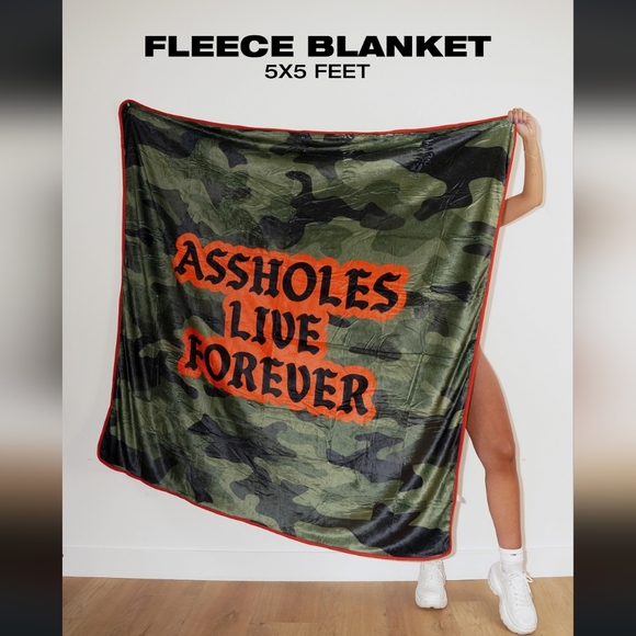 ALF Assholes Live Forever Camo w Red Text Fleece 5' x 5' Blanket - Picture 1 of 1